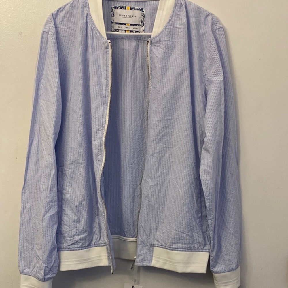DENIM & FLOWER Blue and White Striped Jacket